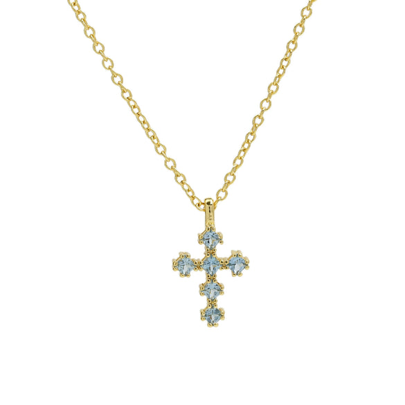 Wholesale Copper Zirconium December Birthstone Cross Pendant Necklace With Ochain And Electroplating