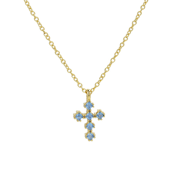 Wholesale Copper Zirconium December Birthstone Cross Pendant Necklace With Ochain And Electroplating