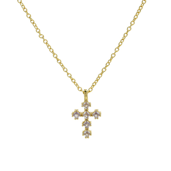 Wholesale Copper Zirconium December Birthstone Cross Pendant Necklace With Ochain And Electroplating
