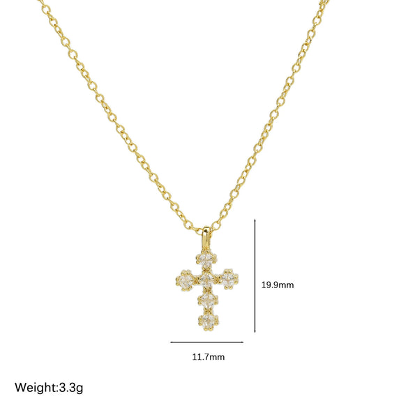Wholesale Copper Zirconium December Birthstone Cross Pendant Necklace With Ochain And Electroplating