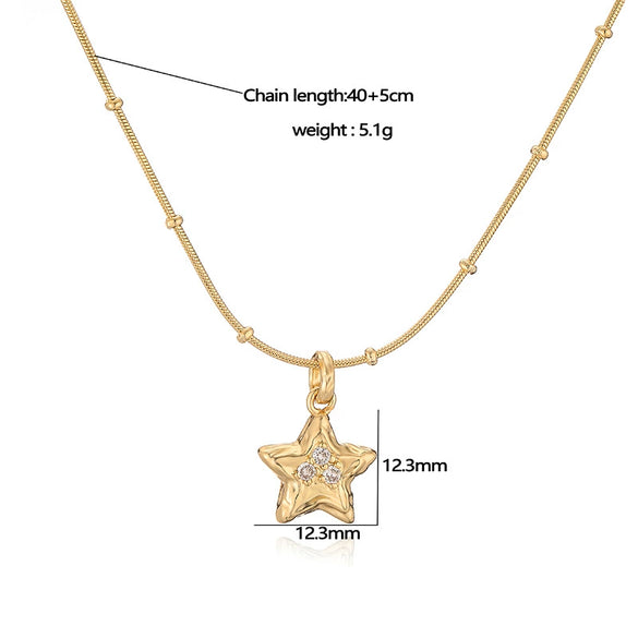 Wholesale Copper Zirconium Pleated Love Fivepointed Star Women's Necklace Bead Chain Clavicle Chain