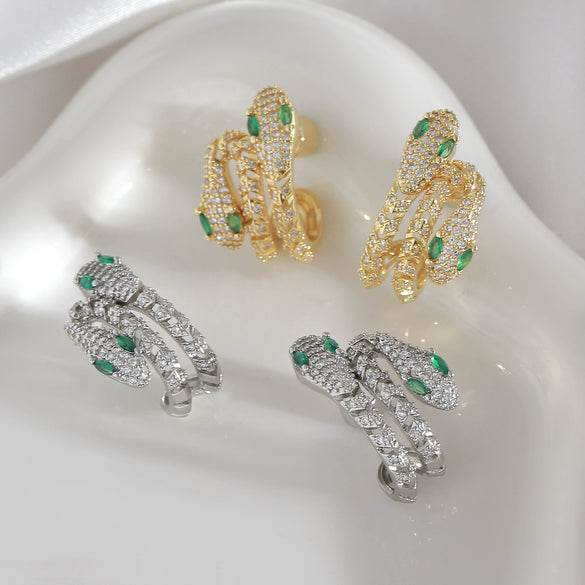 Wholesale Copperplated Animal Snakeshaped Earrings With Emerald Zircon For Unisex Highend Retro Design