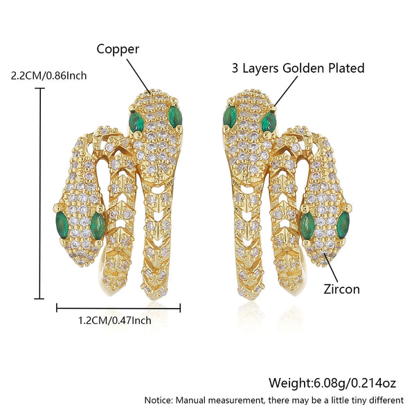 Wholesale Copperplated Animal Snakeshaped Earrings With Emerald Zircon For Unisex Highend Retro Design