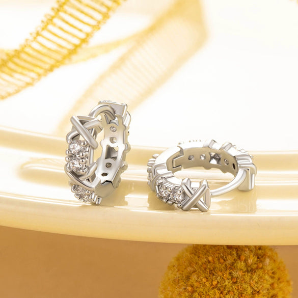 Wholesale Couple And Women's Cross Zirconia Earrings Copper Material Geometric Style