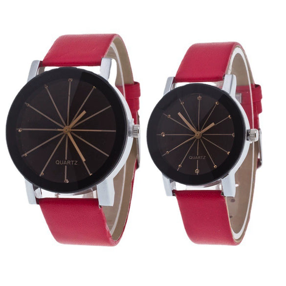 Wholesale Couple Belt Watches Casual Style Round Dial Pu Belt Stainless Steel Buckle Alloy Case