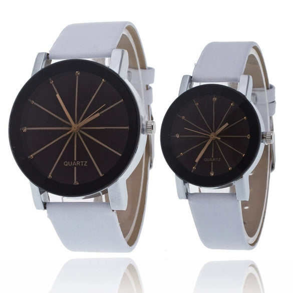 Wholesale Couple Belt Watches Casual Style Round Dial Pu Belt Stainless Steel Buckle Alloy Case