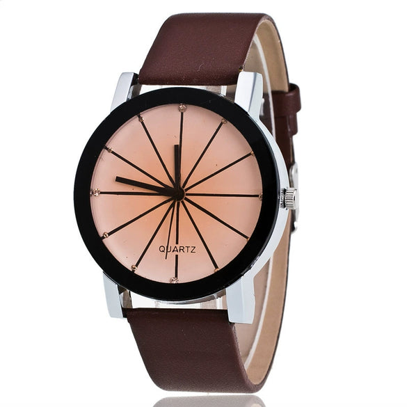 Wholesale Couple Belt Watches Casual Style Round Dial Pu Belt Stainless Steel Buckle Alloy Case