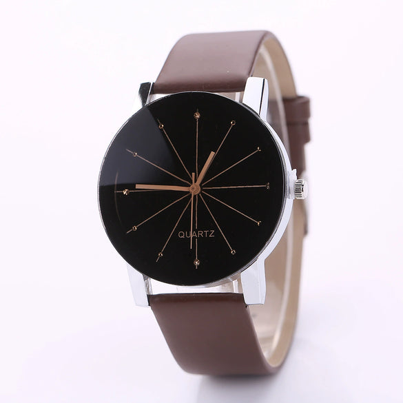 Wholesale Couple Belt Watches Casual Style Round Dial Pu Belt Stainless Steel Buckle Alloy Case