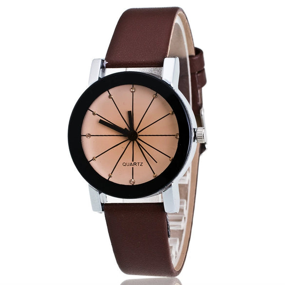 Wholesale Couple Belt Watches Casual Style Round Dial Pu Belt Stainless Steel Buckle Alloy Case
