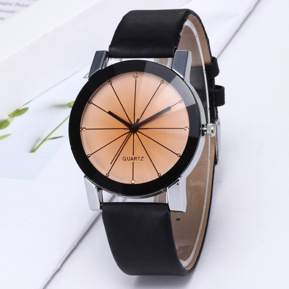 Wholesale Couple Belt Watches Casual Style Round Dial Pu Belt Stainless Steel Buckle Alloy Case