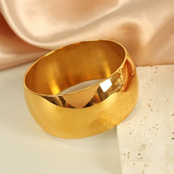 Wholesale Couple Bracelet 316L Stainless Steel Metal Texture Glazed Exaggerated Design Electroplated Simple Geometric Style Highend Women's Jewelry