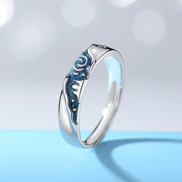 Wholesale Couple Epoxy Geometric S925 Sterling Silver Enamel Rings