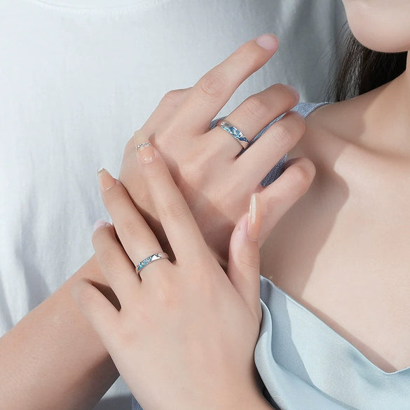 Wholesale Couple Epoxy Geometric S925 Sterling Silver Enamel Rings