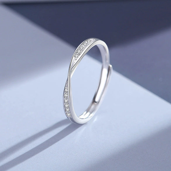 Wholesale Couple Geometric Diamond Micro Inlaid S925 Sterling Silver Mobius Rings
