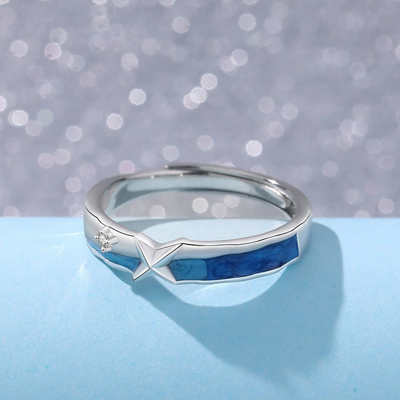 Wholesale Couple Geometric Epoxy Niche Style S925 Sterling Silver Rings