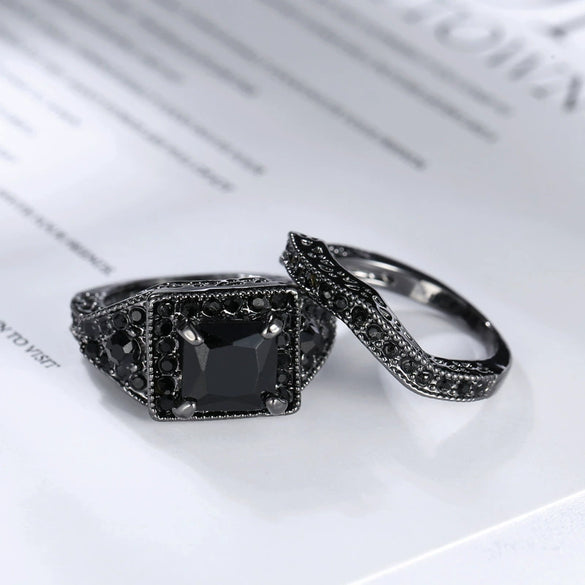 Wholesale Couple Jewelry Copper Black Zircon Fashion Geometric Style Electroplated Women's Ring