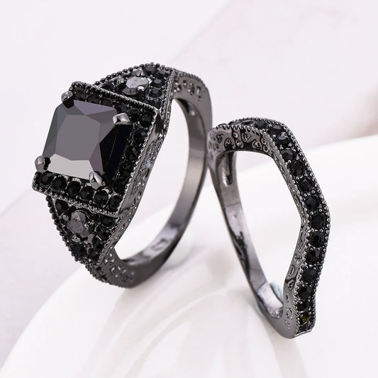 Wholesale Couple Jewelry Copper Black Zircon Fashion Geometric Style Electroplated Women's Ring