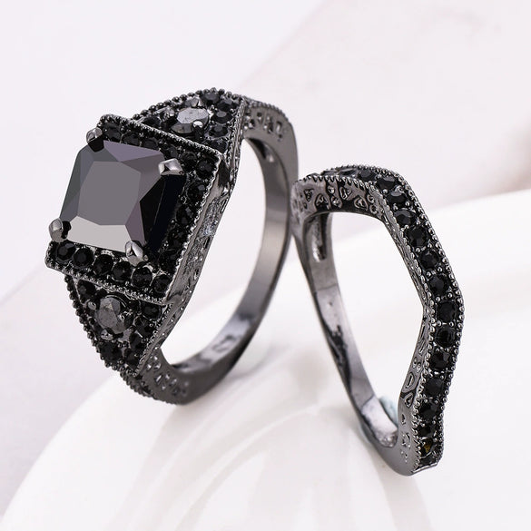 Wholesale Couple Jewelry Copper Black Zircon Fashion Geometric Style Electroplated Women's Ring