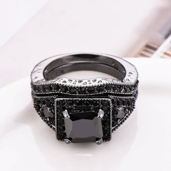 Wholesale Couple Jewelry Copper Black Zircon Fashion Geometric Style Electroplated Women's Ring