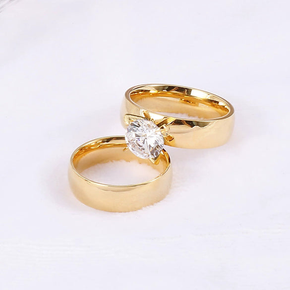 Wholesale Couple Jewelry Titanium Steel Geometric Ring Electroplated