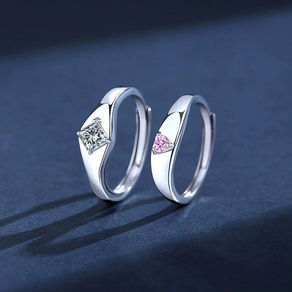 Wholesale Couple Love Ring 925 Silver Geometric Design With Diamond