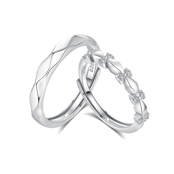 Wholesale Couple Love Ring 925 Silver Rhombus Geometric Design