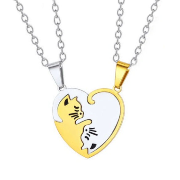 Wholesale Couple Necklace Titanium Steel Cat Hug Heart Electroplating Design