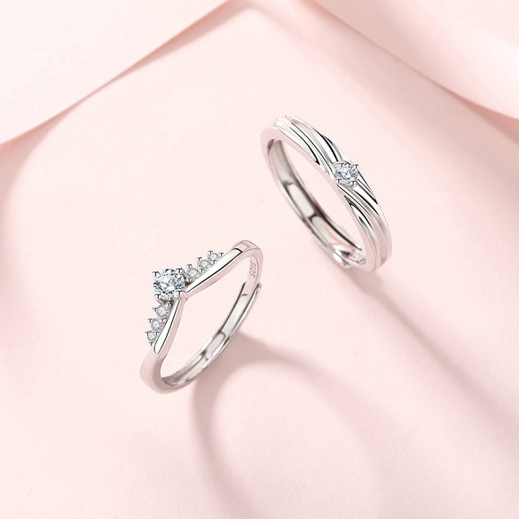 Wholesale Couple Pair Ring 925 Sterling Silver Diamond Styling Wave The Crown Pattern Adjustable Ring