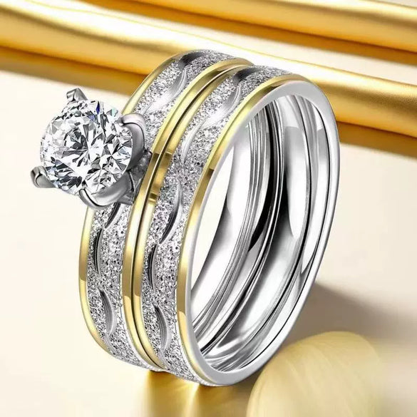 Wholesale Couple Pair Stainless Steel Ring And Bracelet In Popular Geometric Style With Electroplating