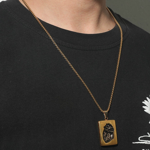 Wholesale Couple Pendant Necklace Alloy Heart Geometric Electroplating Square Pearl Chain