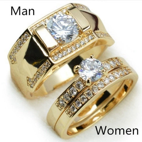 Wholesale Couple Ring Alloy Gold Plated Inlaid Zircon Jewelry