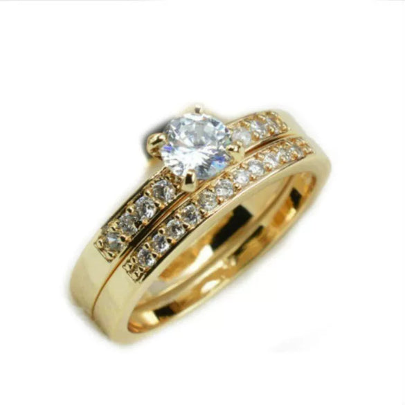 Wholesale Couple Ring Alloy Gold Plated Inlaid Zircon Jewelry