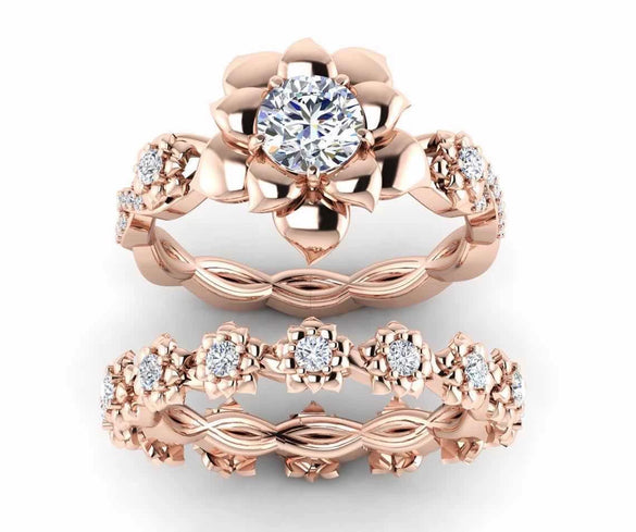 Wholesale Couple Ring Copper Gold Plated Flower Design