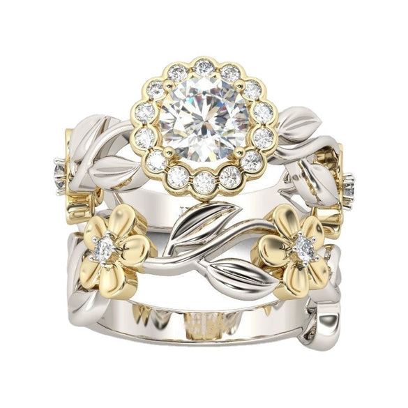 Wholesale Couple Ring Copper Gold Plated Flower Design