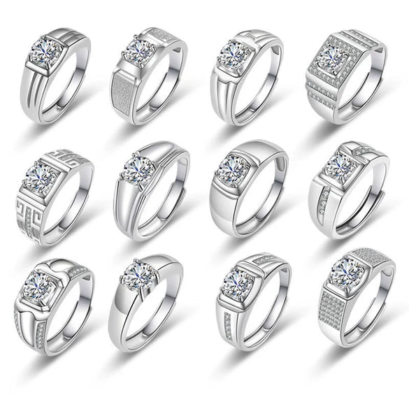 Wholesale Couple Ring Imitation Moissanite Copper Geometric Electroplating