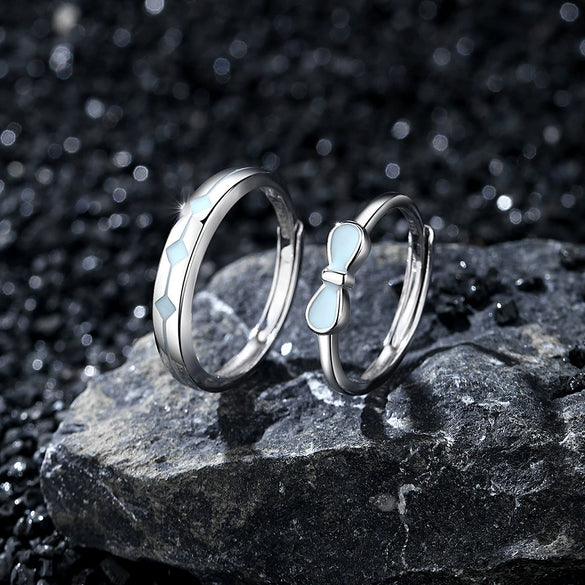 Wholesale Couple Ring S925 Silver Rhombus Bowshaped Electroplated Jewelry