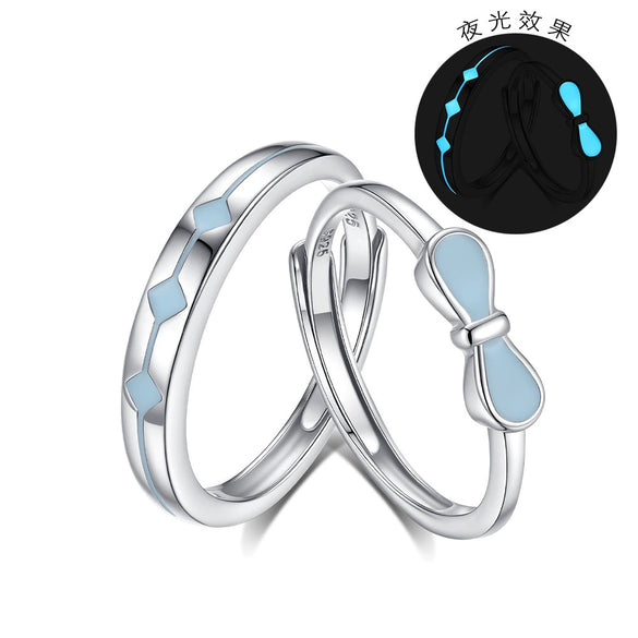 Wholesale Couple Ring S925 Silver Rhombus Bowshaped Electroplated Jewelry