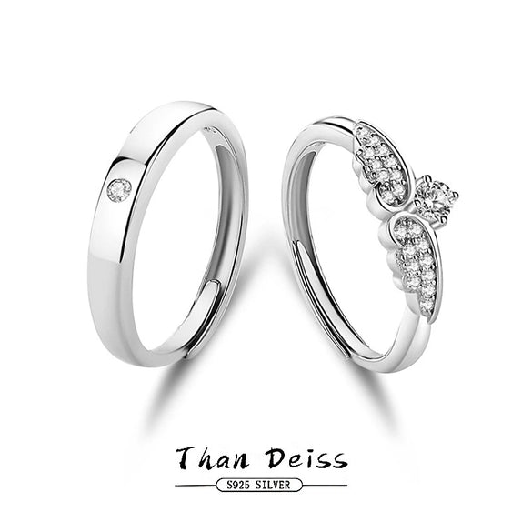 Wholesale Couple Ring S925 Sterling Silver Cupid's Wing Opening Design With Diamond