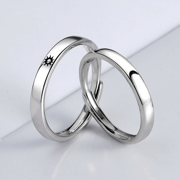 Wholesale Couple Ring S925 Sterling Silver Electroplated Sun Moon And Stars Design