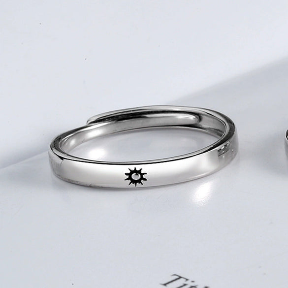 Wholesale Couple Ring S925 Sterling Silver Electroplated Sun Moon And Stars Design