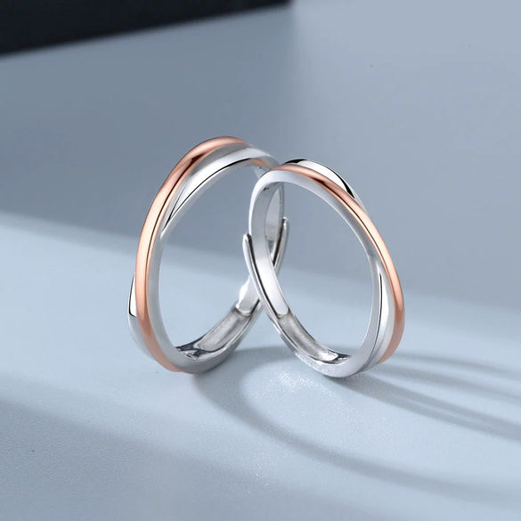 Wholesale Couple Ring S925 Sterling Silver Geometric Double Birthday Knot Electroplated Design