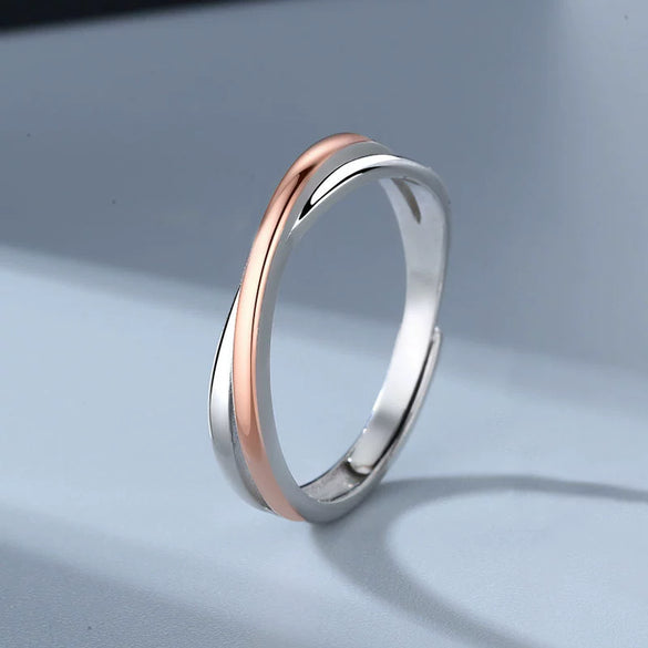 Wholesale Couple Ring S925 Sterling Silver Geometric Double Birthday Knot Electroplated Design