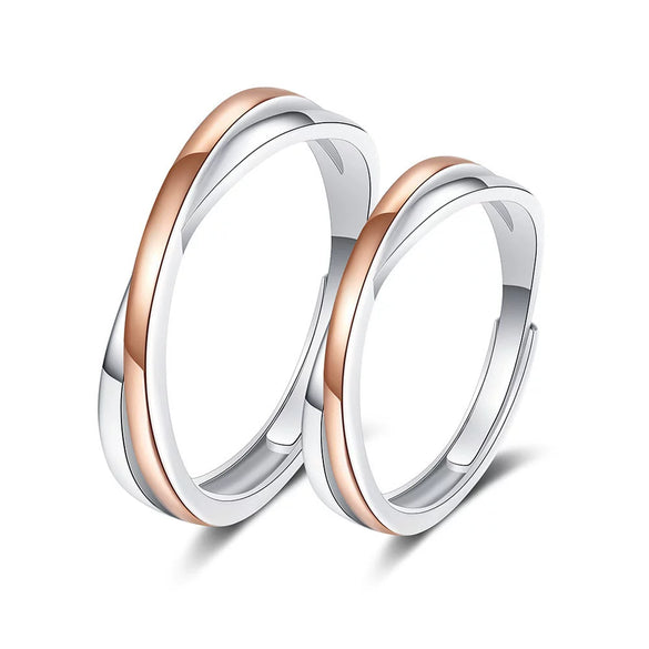 Wholesale Couple Ring S925 Sterling Silver Geometric Double Birthday Knot Electroplated Design