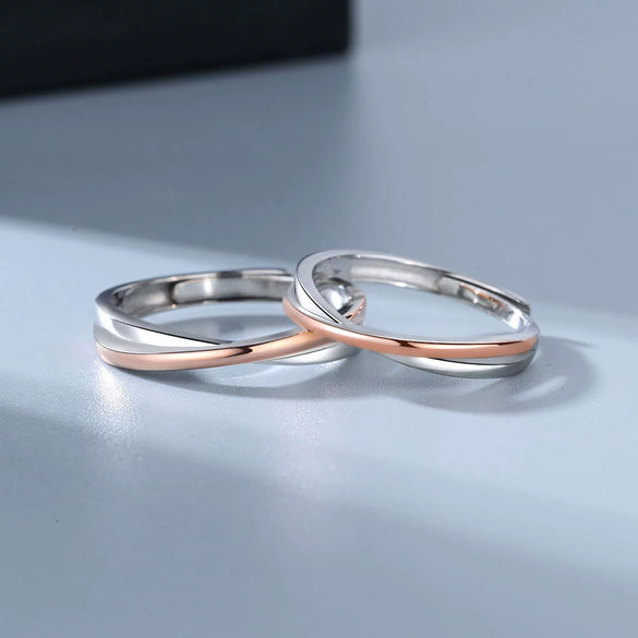 Wholesale Couple Ring S925 Sterling Silver Geometric Double Birthday Knot Electroplated Design