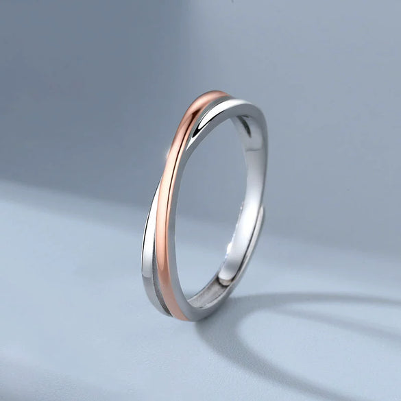 Wholesale Couple Ring S925 Sterling Silver Geometric Double Birthday Knot Electroplated Design