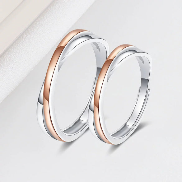 Wholesale Couple Ring S925 Sterling Silver Geometric Double Birthday Knot Electroplated Design