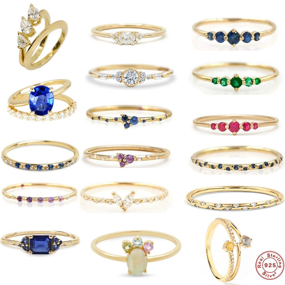 Wholesale Couple Ring S925 Sterling Silver Geometric Double Diamond Real Gold Plated