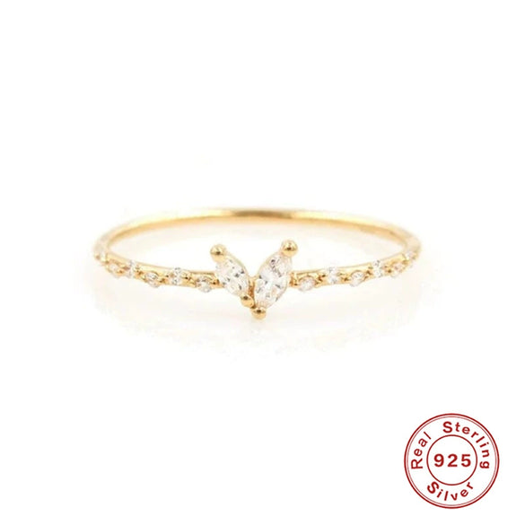 Wholesale Couple Ring S925 Sterling Silver Geometric Double Diamond Real Gold Plated