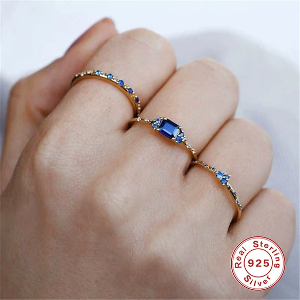 Wholesale Couple Ring S925 Sterling Silver Geometric Double Diamond Real Gold Plated