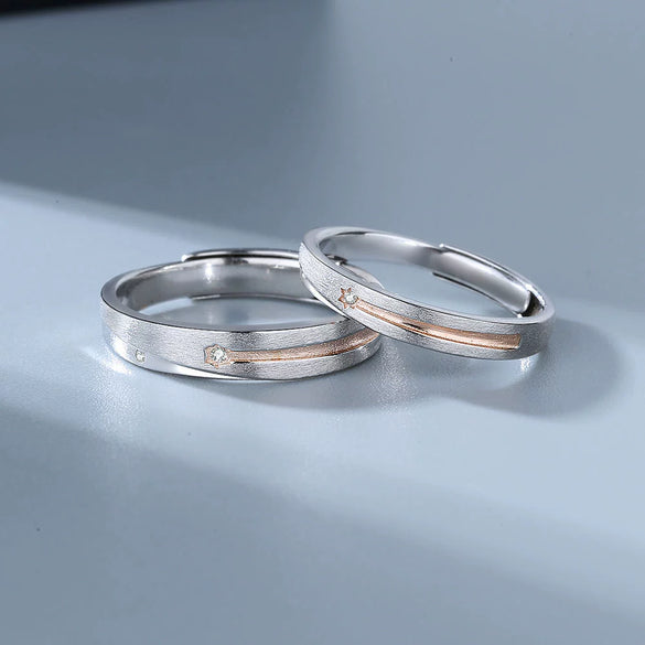 Wholesale Couple Ring S925 Sterling Silver Geometric Electroplated